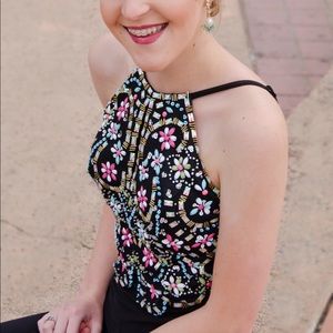 Black Jewel Halter Long Prom/Formal Dress